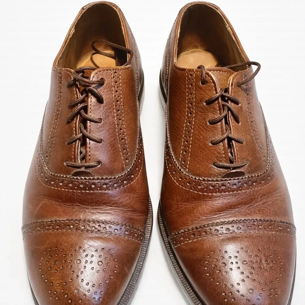 Cole Haan Men’s Brown Leather Cap Toe Oxford Dress Shoes Lace Up Size 6.5–7